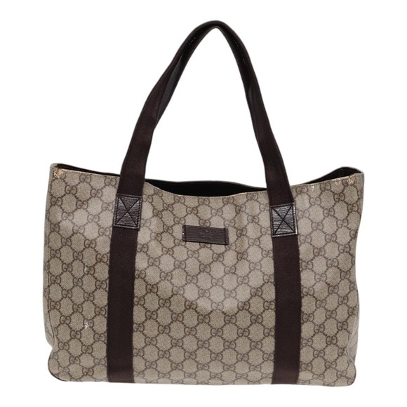 GUCCI GG Supreme Tote Bag PVC Leather Beige Brown Auth mr434 - Picture 13 of 16